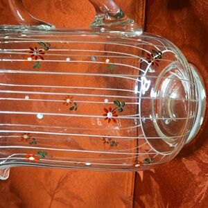 Floral Glass Pitcher with White Stripes